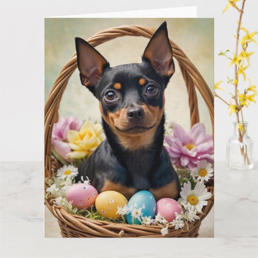 Miniature Pinscher Ostereier Karte (Gelbe Blume)