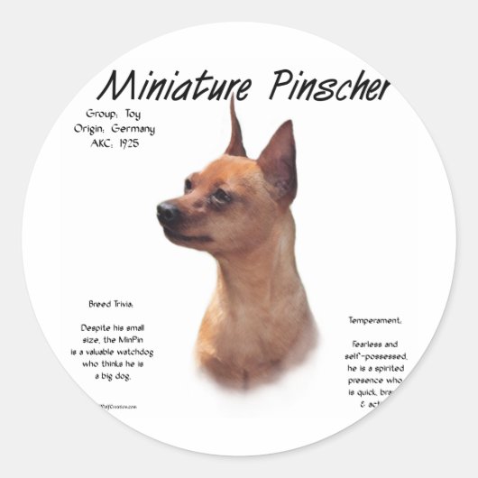 Miniature Pinscher (rot) Historie Design Runder Aufkleber (Vorderseite)