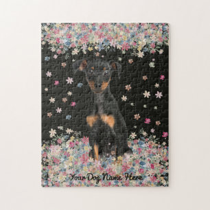 Miniature Pinscher sitzende Blume Land Puzzle
