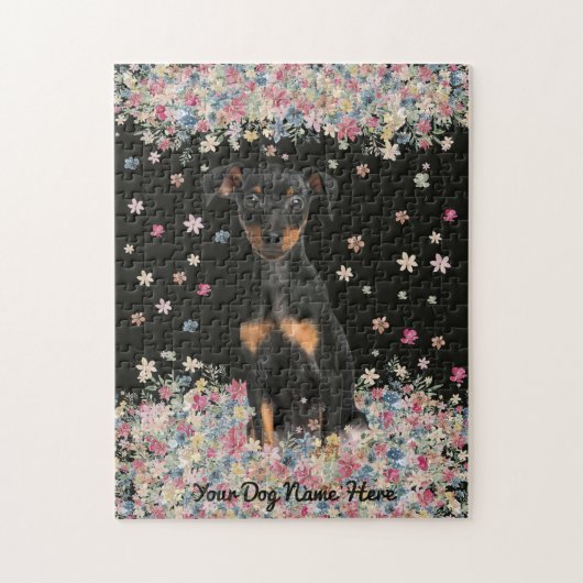 Miniature Pinscher sitzende Blume Land Puzzle (Vertikal)