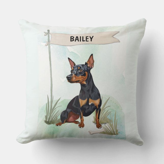 Miniature Pinscher Watercolor Personalized Dog Kissen (Vorderseite)