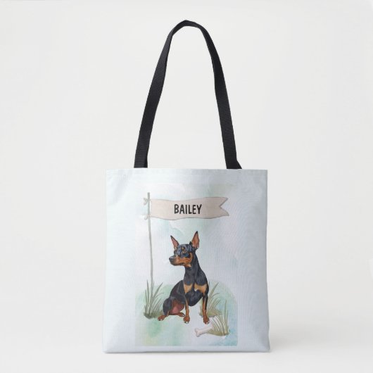 Miniature Pinscher Watercolor Personalized Dog Tasche (Vorderseite)