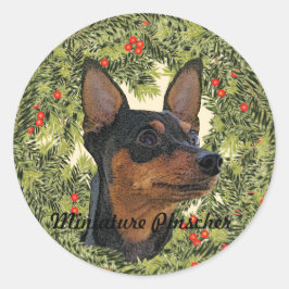 Miniature Pinscher Wreath Runder Aufkleber