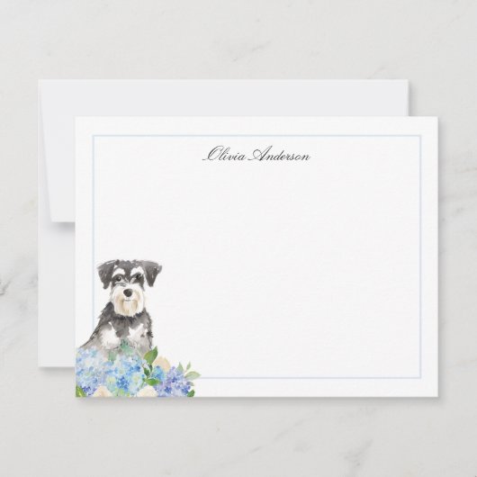 Miniature Schnauzer Blue Hydrangea Personalisiert Mitteilungskarte (Vorderseite)