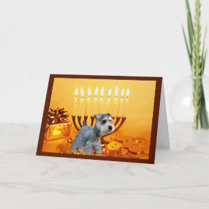 Miniature Schnauzer Chanukah Card Menorah Feiertagskarte