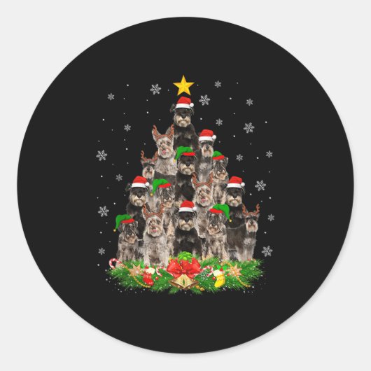Miniature Schnauzer Christmas Tree Lights Santa Pe Runder Aufkleber (Vorderseite)