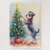 Miniature Schnauzer Decorating Christmas Tree Dog  Puzzle (Vertikal)