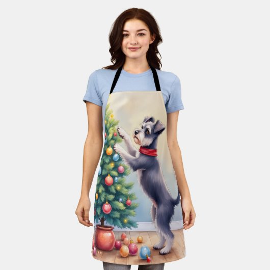 Miniature Schnauzer Decorating Christmas Tree Dog Schürze (Getragen)