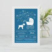 Miniature Schnauzer Dog Baby Shower Blue Boy Einladung (Stehend Vorderseite)