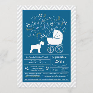Miniature Schnauzer Dog Baby Shower Blue Boy Einladung