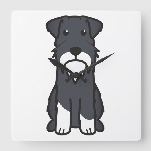 Miniature Schnauzer Dog Cartoon Quadratische Wanduhr (Vorderseite)