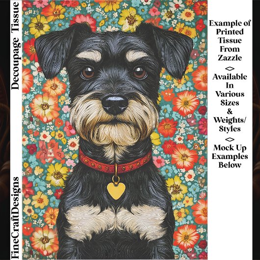 Miniature Schnauzer Dog, Colorful EX2 Decoupage Seidenpapier