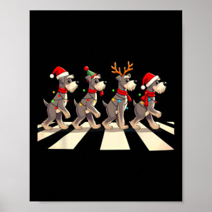 Miniature Schnauzer Dog Crossing Road Xmas Poster