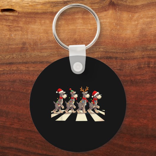 Miniature Schnauzer Dog Crossing Road Xmas Schlüsselanhänger (Vorderseite)