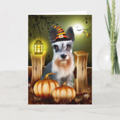 Miniature Schnauzer Dog mit Hexenhut Halloween Karte (Vorderseite)