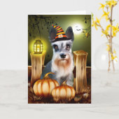 Miniature Schnauzer Dog mit Hexenhut Halloween Karte (Gelbe Blume)