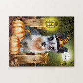 Miniature Schnauzer Dog mit Hexenhut Halloween Puzzle (Horizontal)