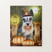 Miniature Schnauzer Dog mit Hexenhut Halloween Puzzle (Vertikal)