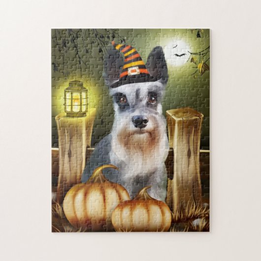 Miniature Schnauzer Dog mit Hexenhut Halloween Puzzle (Vertikal)