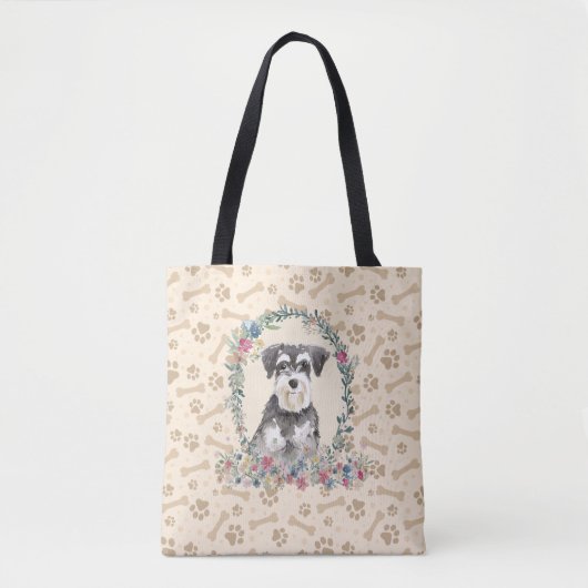 Miniature Schnauzer Dog Pfog Print & Dog Bone Nied Tasche (Vorderseite)