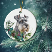 Miniature Schnauzer Dog Portrait Holly Wreath Keramik Ornament