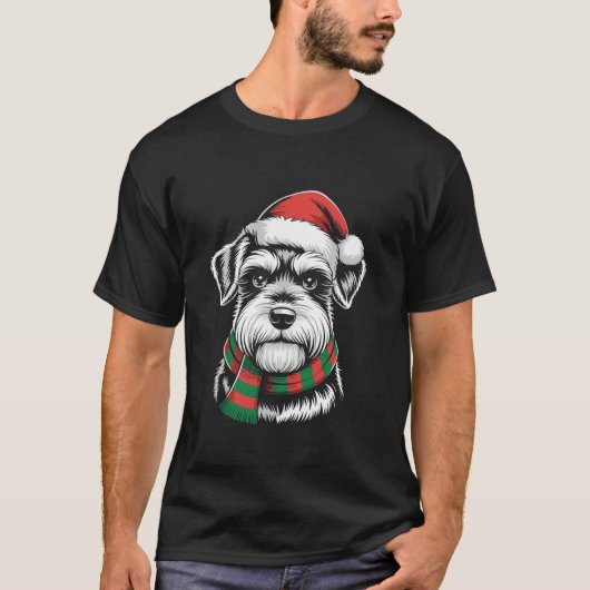 Miniature Schnauzer Dog Santa Hat Scarf Christmas T-Shirt (Vorderseite)