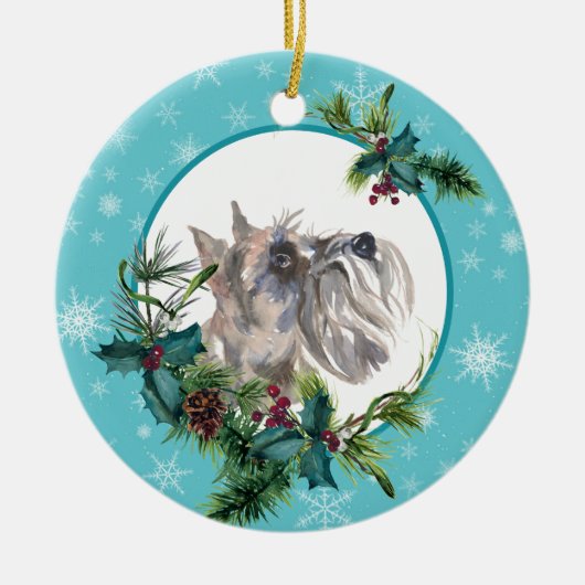 Miniature Schnauzer Evergreen Blue Snowflake Keramik Ornament (Vorne)