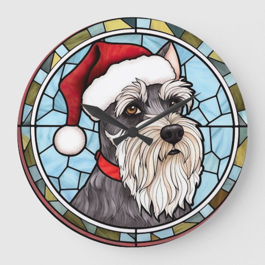 Miniature Schnauzer Festglasweihnacht Große Wanduhr (Vorderseite)