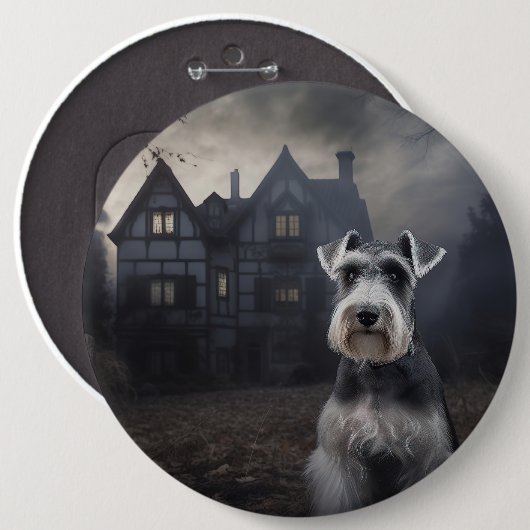 Miniature Schnauzer Halloween Beängstigend Button (Vorne & Hinten)
