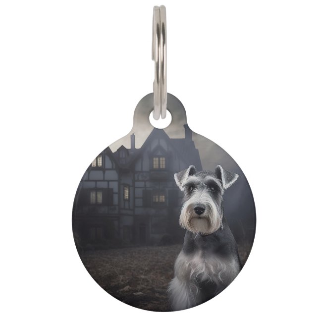 Miniature Schnauzer Halloween Beängstigend Haustiermarke (Vorderseite)