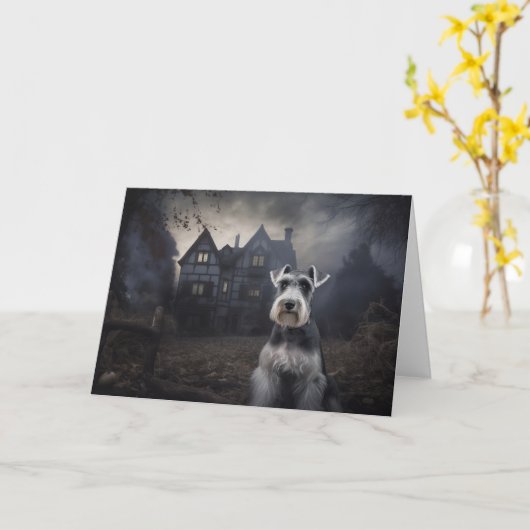 Miniature Schnauzer Halloween Beängstigend Karte (Gelbe Blume)