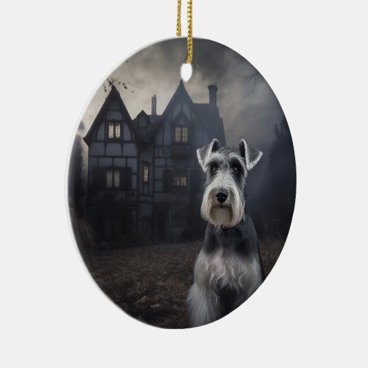 Miniature Schnauzer Halloween Beängstigend Keramik Ornament (Rechts)
