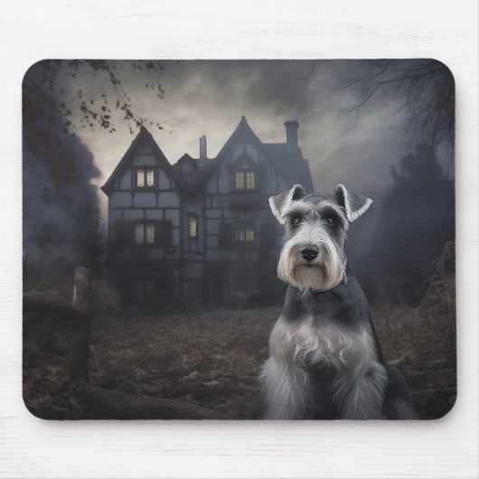 Miniature Schnauzer Halloween Beängstigend Mousepad (Vorne)
