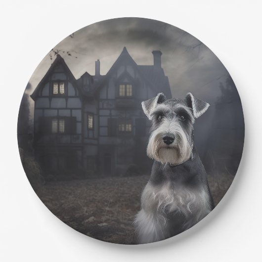 Miniature Schnauzer Halloween Beängstigend Pappteller (Vorderseite)