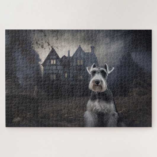 Miniature Schnauzer Halloween Beängstigend Puzzle (Horizontal)