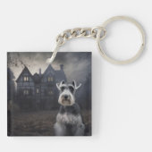 Miniature Schnauzer Halloween Beängstigend Schlüsselanhänger (Rückseite)