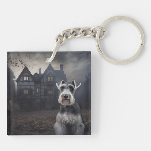 Miniature Schnauzer Halloween Beängstigend Schlüsselanhänger (Rückseite)