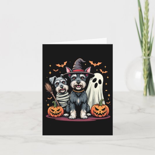 Miniature Schnauzer Halloween Kostümmuske Hexe Karte (Vorderseite)