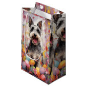 Miniature Schnauzer Happy Oaster Kleine Geschenktüte (Vorderseite Schrägansicht)