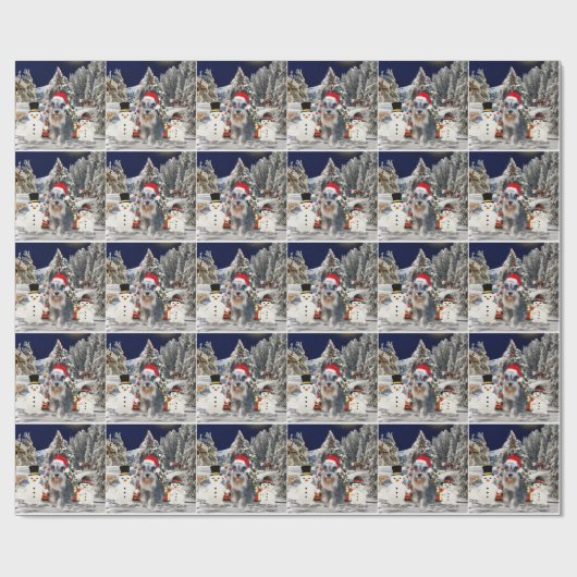 Miniature Schnauzer Hund in Schnee Weihnachtshut Geschenkpapier (Flach)