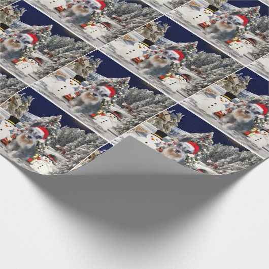 Miniature Schnauzer Hund in Schnee Weihnachtshut Geschenkpapier (Ecke)