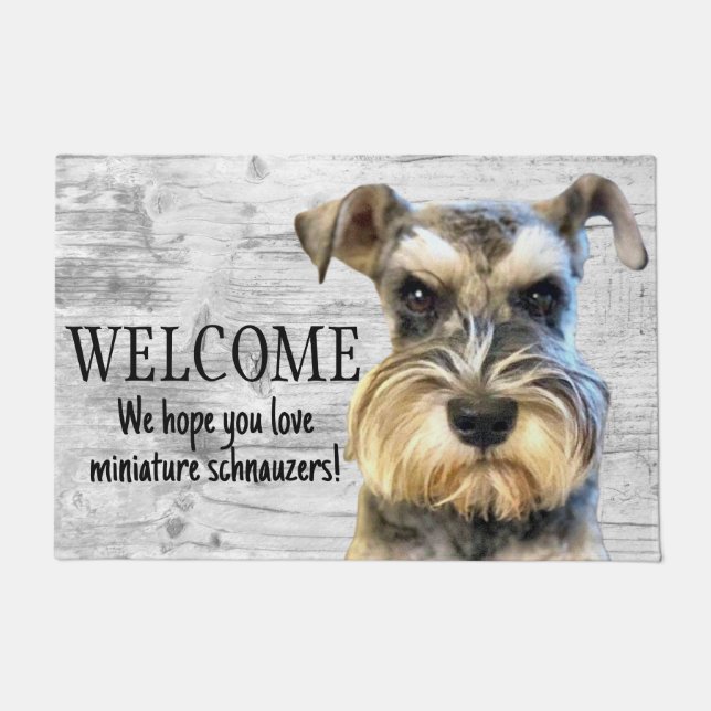 Miniature Schnauzer Hund Willkommen Welpe Niedlich Fußmatte (Vorderseite)