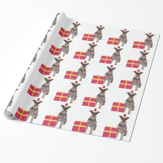 Miniature Schnauzer Santa Hat Wrapping Paper Geschenkpapier (Ungerollt)