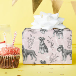 Miniature Schnauzer Vintage Rosa Toile de Jouy Geschenkpapier