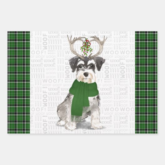 Miniature Schnauzer Weihnachtshund und Green Karie Geschenkpapier Set (Vorderseite)