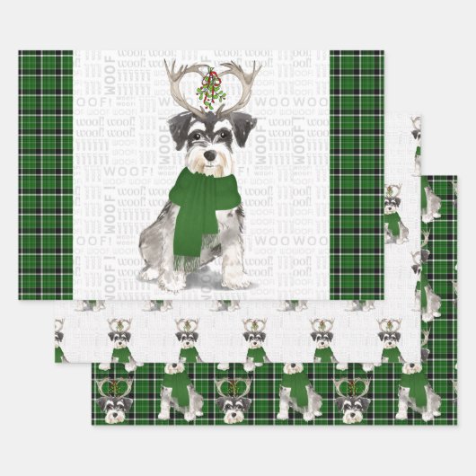 Miniature Schnauzer Weihnachtshund und Green Karie Geschenkpapier Set (Set)