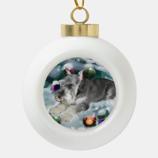 Miniature Schnauzer Weihnachtszeit Keramik Kugel-Ornament (Vorderseite)