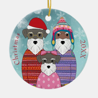 Miniature Schnauzers Weihnachtsfamilie Portrait Po Keramik Ornament