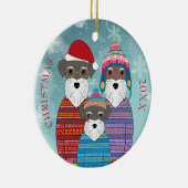 Miniature Schnauzers Weihnachtsfamilie Portrait Po Keramik Ornament (Rechts)
