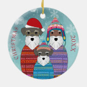 Miniature Schnauzers Weihnachtsfamilie Portrait Po Keramik Ornament (Hinten)